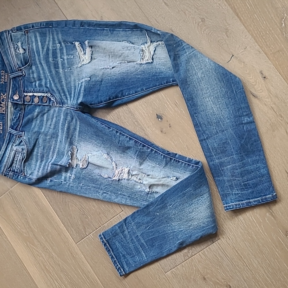 Black Heart Distressed Blue Button-Fly Women's Jeans